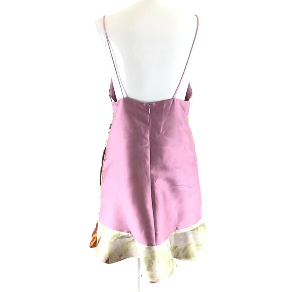 ABS Allen Schwartz Dress Tafetta Floral Ruffle Hem Sleeveless Purple Size 4 - Picture 2 of 7